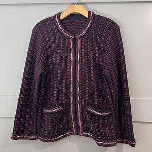 Alice + Olivia Georgia Knit Tweed Blazer Jacket Women Sz. Small‎ Red Black Chain